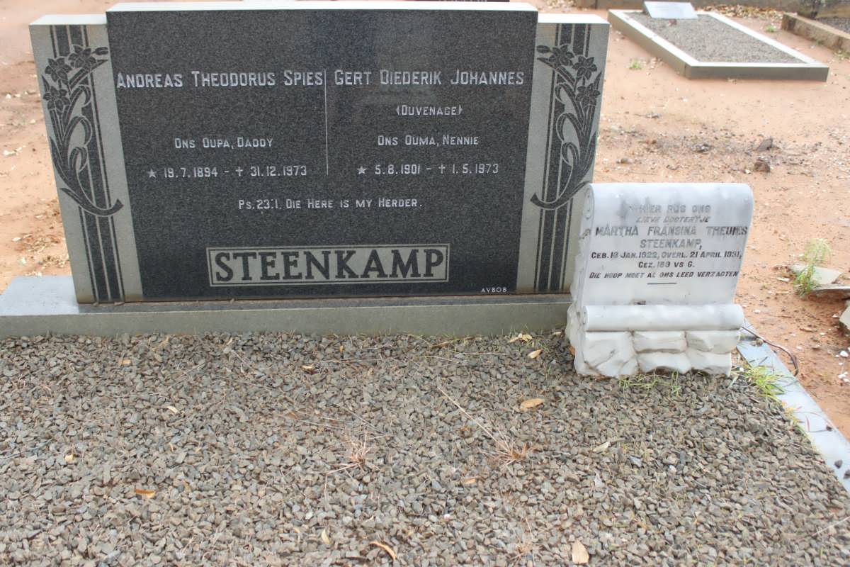 STEENKAMP Andreas Theodorus Spies 1894-1973 &amp; Gert Diederik Johannes DUVENHAGE 1901-1973