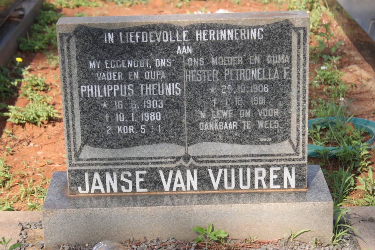 VUUREN Philippus Theunis, Janse van 1903-1980 &amp; Hester Petronella F. 1908-1981