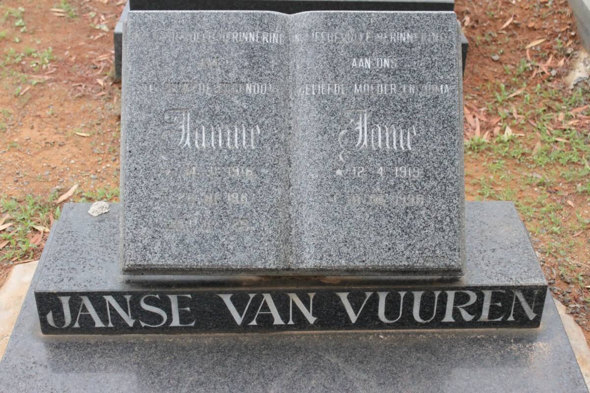 VUUREN Jannie, Janse van 1916-1987 &amp; Janie 1919-1998