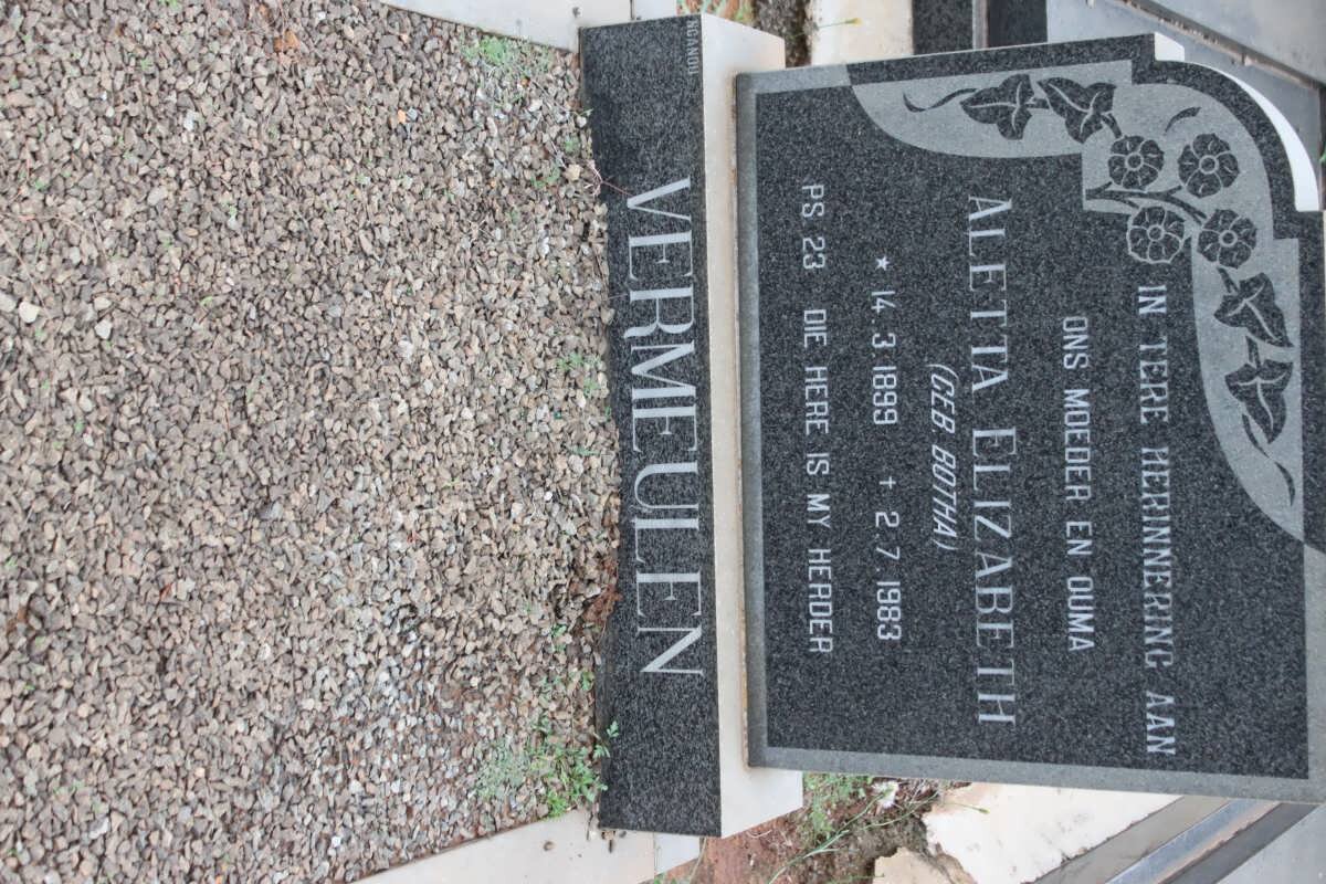 VERMEULEN Aletta Elizabeth nee BOTHA 1899-1983