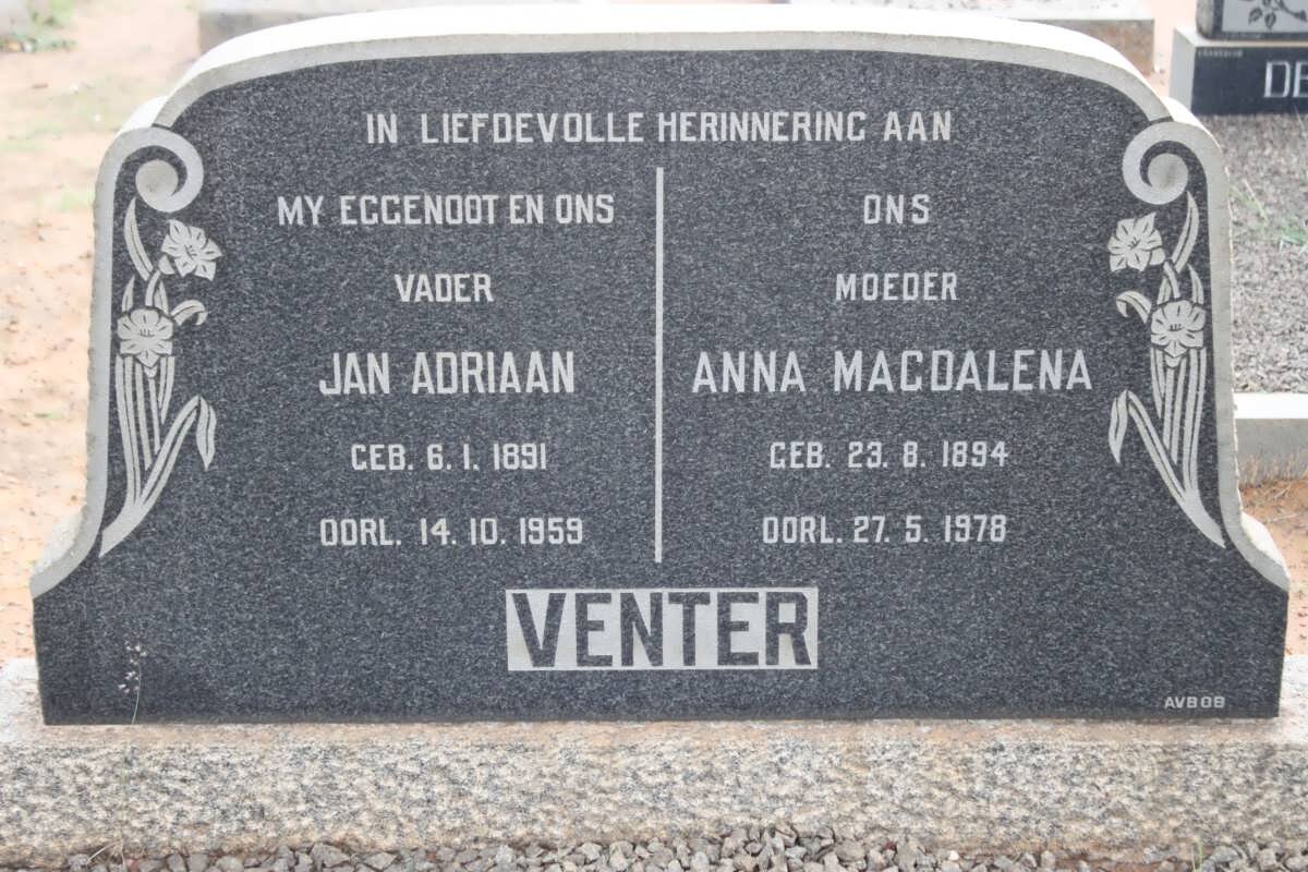 VENTER Jan Adriaan 1891-1959 &amp; Anna Magdalena 1894-1978