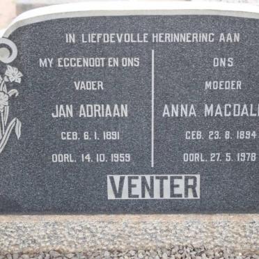 VENTER Jan Adriaan 1891-1959 &amp; Anna Magdalena 1894-1978