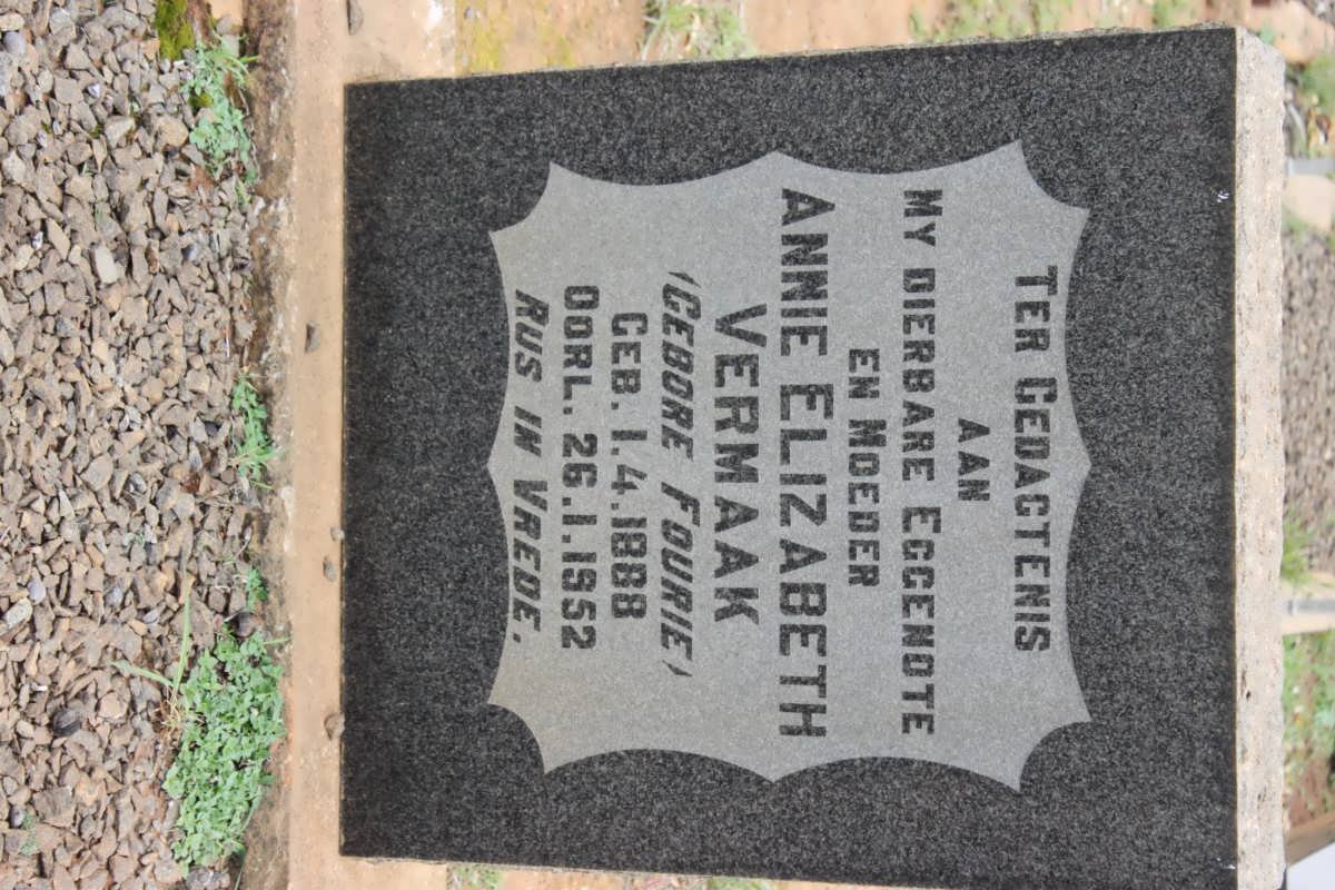 VERMAAK Annie Elizabeth nee FOURIE 1888-1952