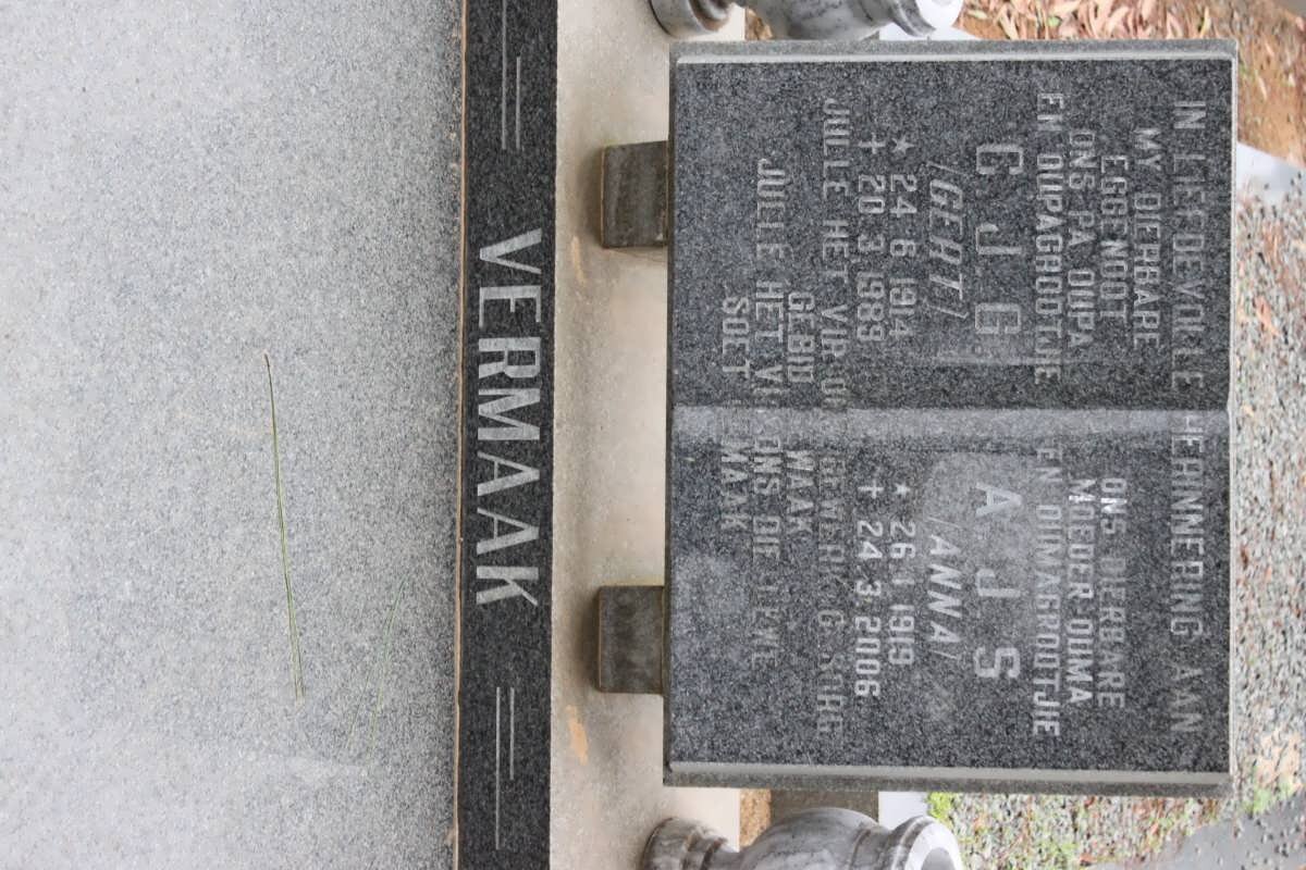 VERMAAK C.J.G. 1914-1989 &amp; A.J.S. 1919-2006