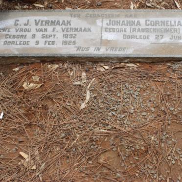 VERMAAK C.J. 1892-1925 :: KORSTEN Johanna Cornelia nee RAUBENHEIMER 1885-1923