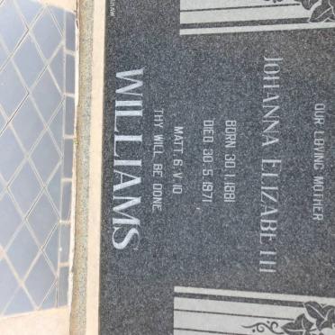 WILLIAMS Johanna Elizabeth 1881-1971