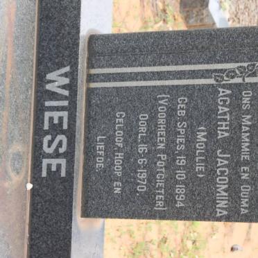 WIESE Agatha Jacomina voorheen POTGIETER nee SPIES 1894-1970