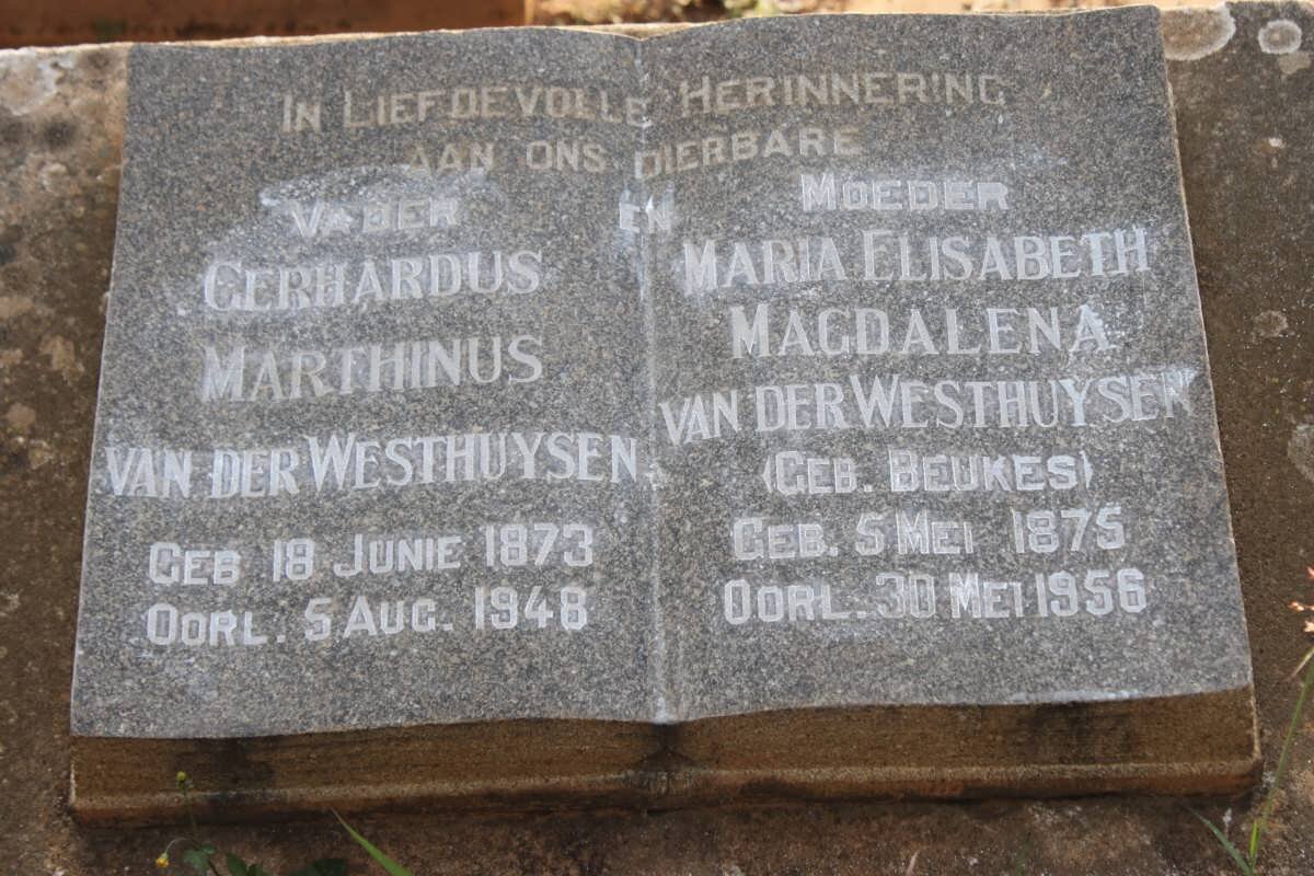 WESTHUYSEN Gerhardus Marthinus, van der 1873-1948 &amp; Maria Elisabeth Magdalena BEUKES 1875-1956