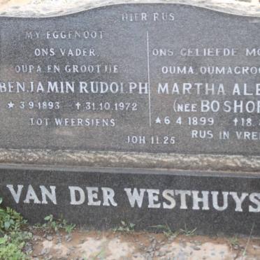 WESTHUYSEN Benjamin Rudolph, van der 1893-1972 &amp; Martha Aletta BOSHOFF 1899-1986