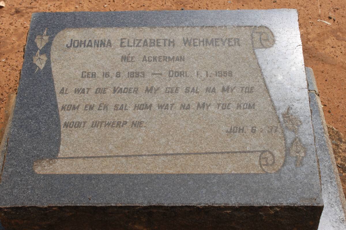 WEHMEYER Johanna Elizabeth nee ACKERMAN 1893-1958