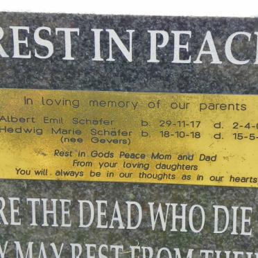 SCHAFER Albert Emil 1917-2005 &amp; Hedwig Marie GEVERS 1918-2006