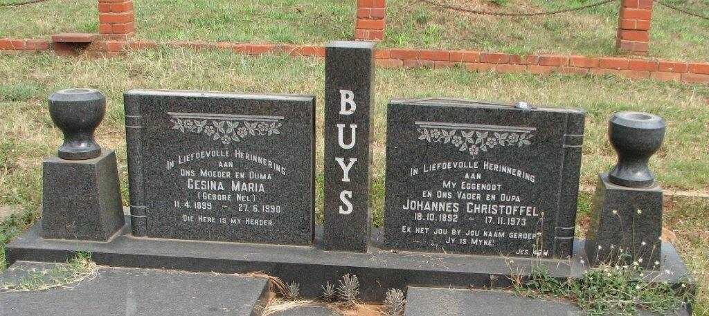BUYS Johannes Christoffel 1892-1973 &amp; Gesina Maria NEL 1899-1990
