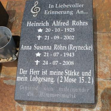 RÖHRS Heinrich Alfred 1925-2002 &amp; Anna Susanna REYNECKE 1943-2008