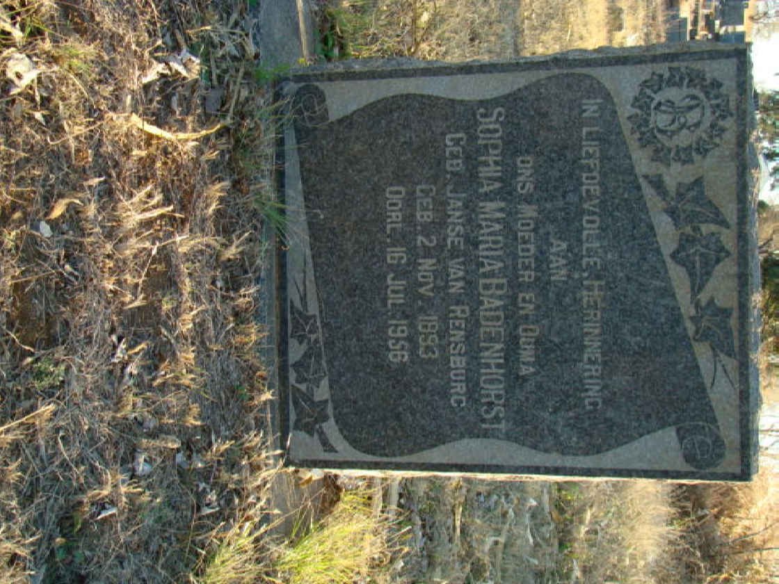 BADENHORST Sophia Maria nee JANSE VAN RENSBURG 1893-1956