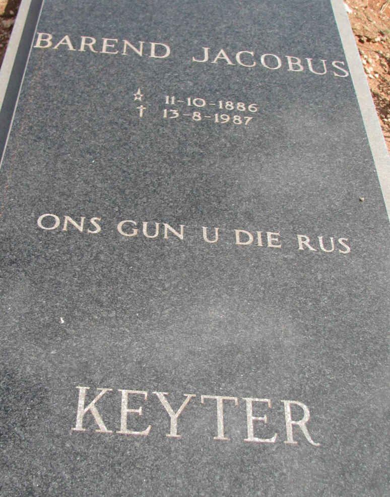KEYTER Barend Jacobus 1886-1987