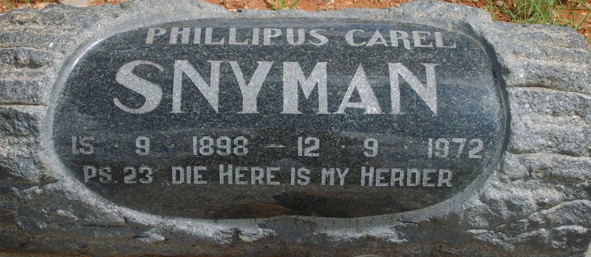 SNYMAN Phillipus Carel 1898-1972