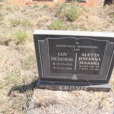 CRONJE Jan Hendrik 1951-2014 & Aletta Johanna Susanna 1954-2019