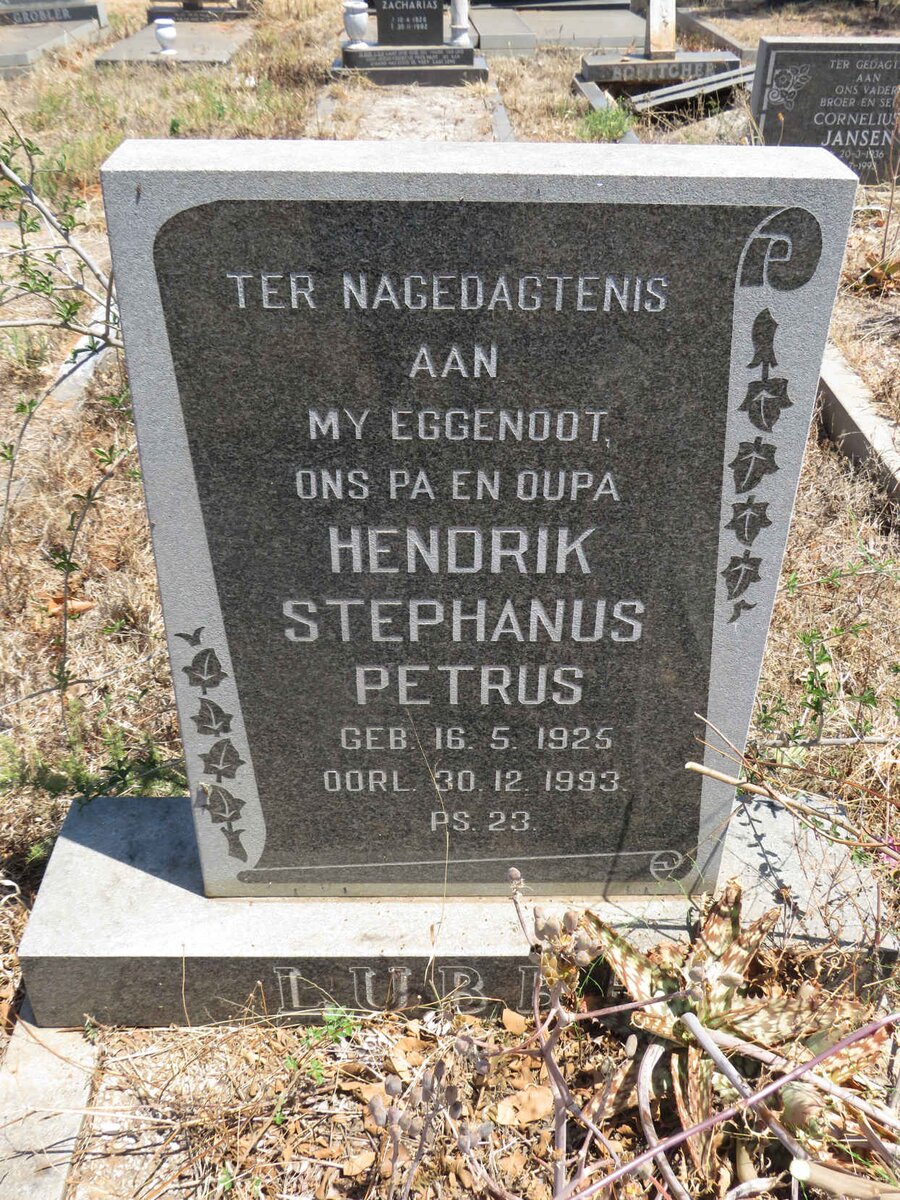 LUBBE Hendrik Stephanus Petrus 1925-1993