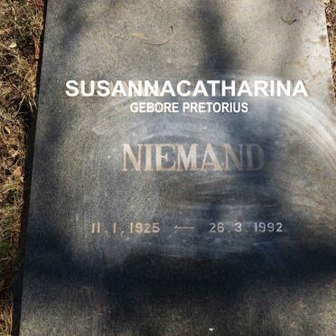 NIEMAND Susanna Catharina nee PRETORIUS 1925-1992