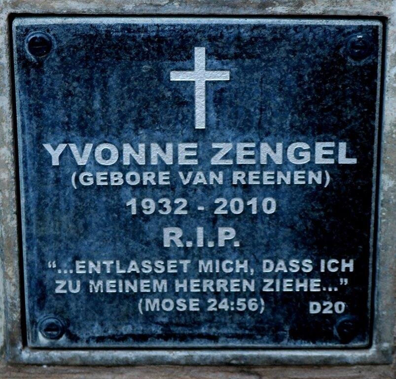 ZENGEL Yvonne nee VAN REENEN 1932-2010
