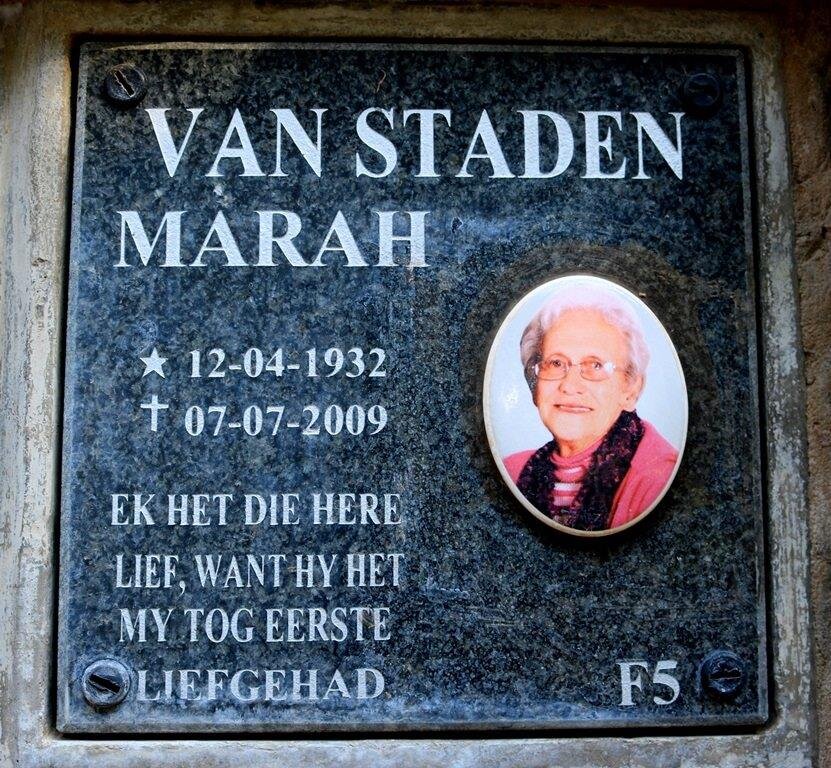 STADEN Marah, van 1932-2009