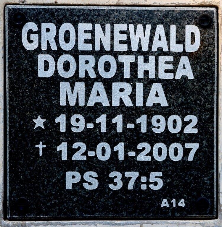 GROENEWALD Dorothea Maria 1902-2007