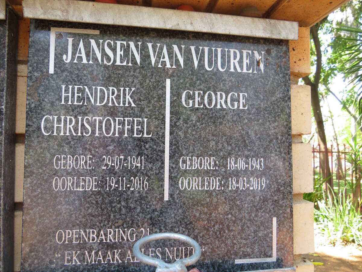 VUUREN Hendrik Christoffel, Jansen van 1941-2016 :: JANSEN VAN VUUREN George 1943-2019