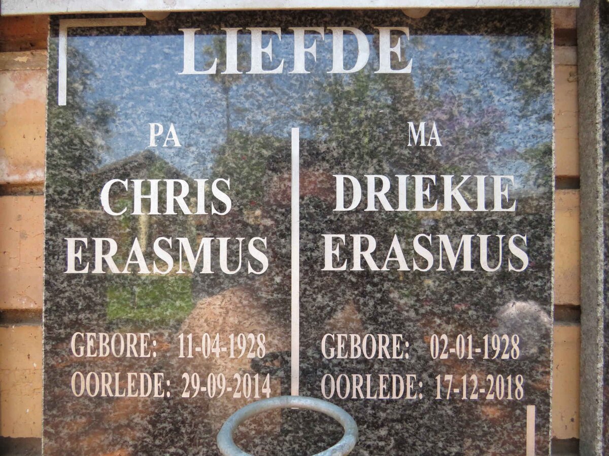 ERASMUS Chris 1928-2014 &amp; Driekie 1928-2018