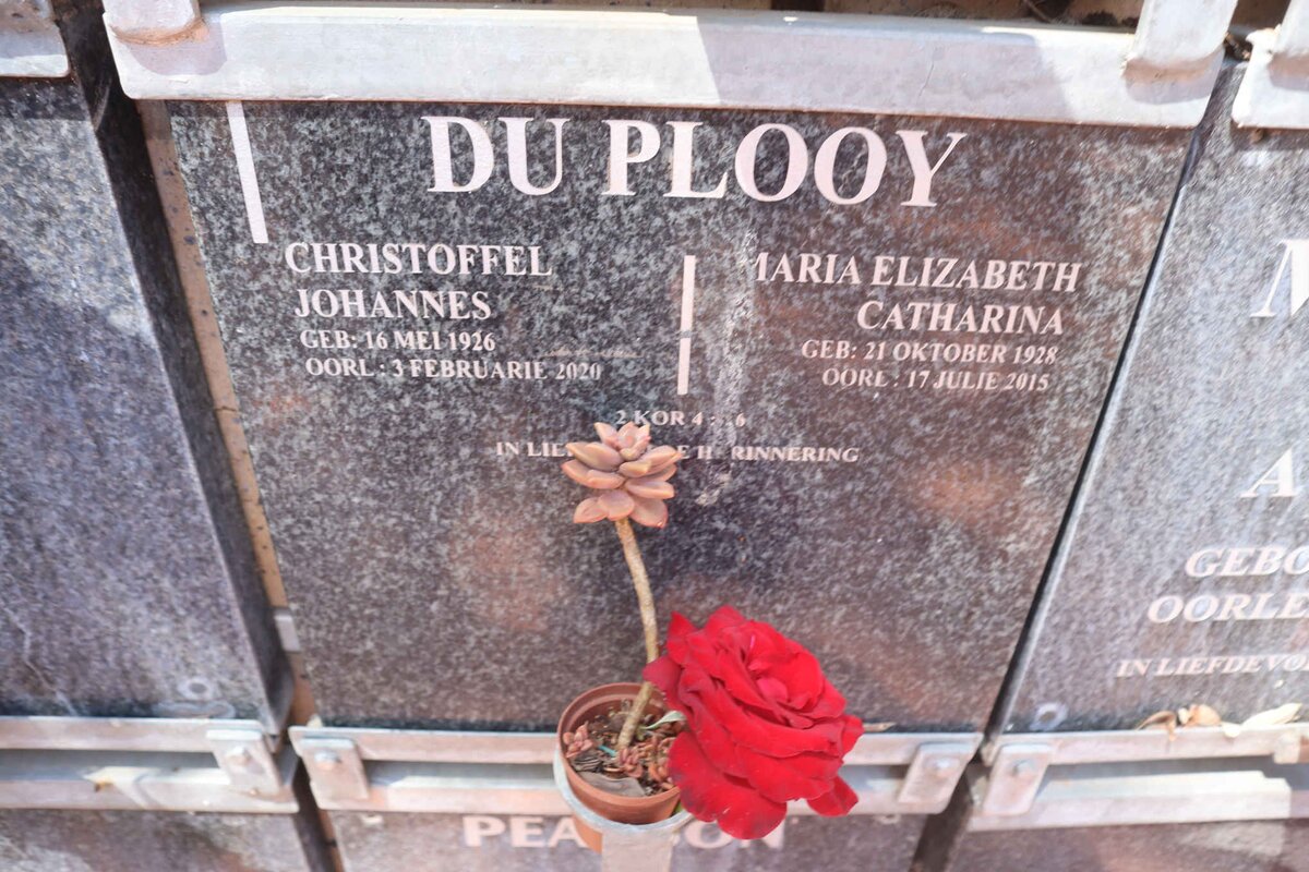 PLOOY Christoffel Johannes, du 1926-2020 &amp; Maria Elizabeth Catharina 1928-2015
