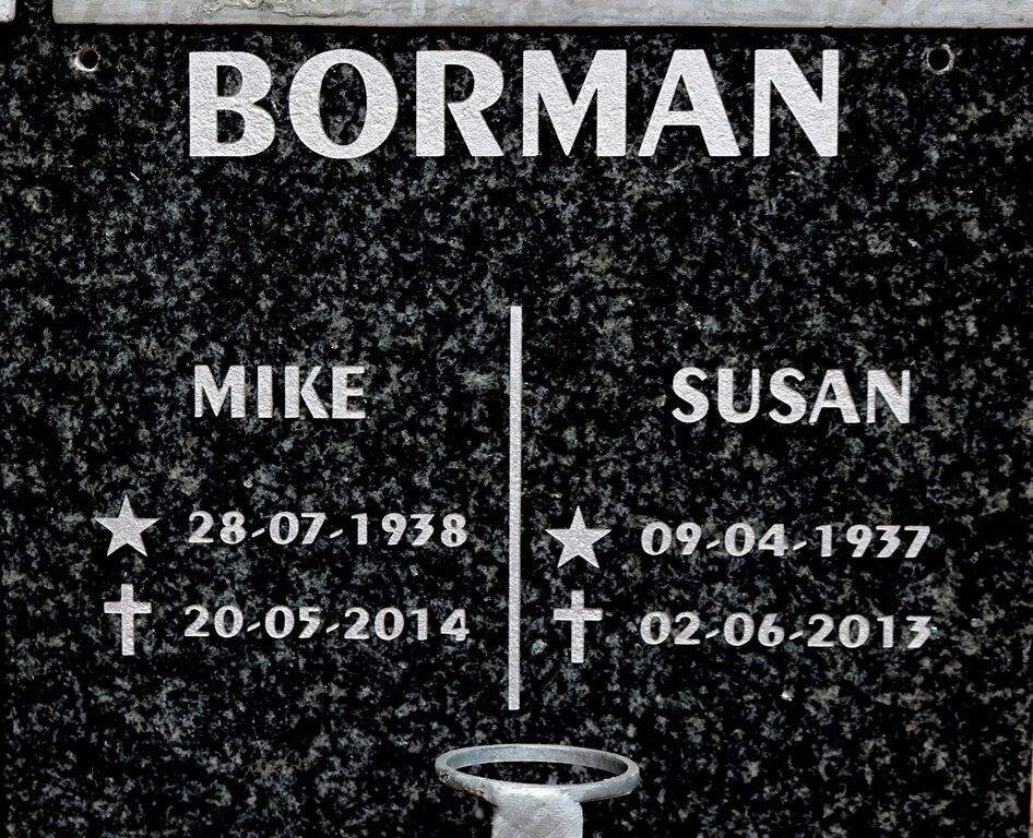 BORMAN Mike 1938-2014 &amp; Susan 1937-2013