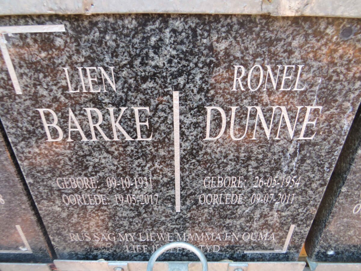 BARKE Lien 1931-2017 :: DUNNE Ronel 1954-2011