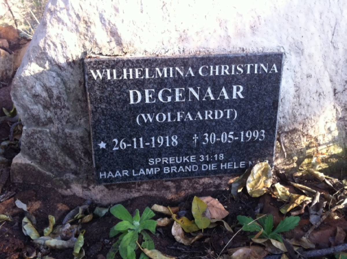 DEGENAAR Wilhelmina Christina nee WOLFAARDT 1918-1993
