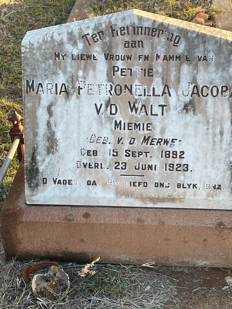 WALT Maria Petronella Jacoba, v.d. nee V.D. MERWE 1892-1923