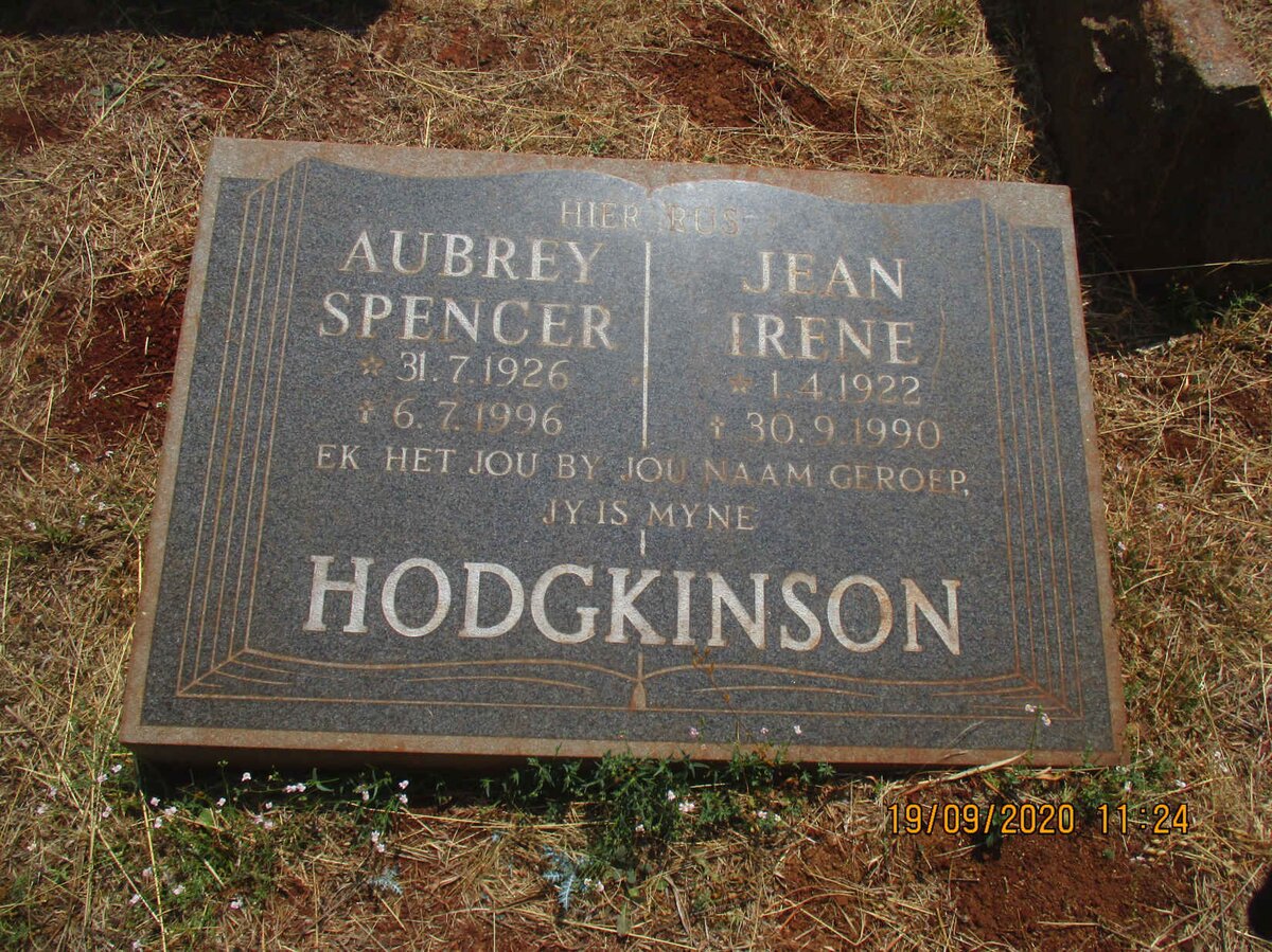 HODGKINSON Aubrey Spencer 1926-1996 &amp; Jean Irene 1922-1990