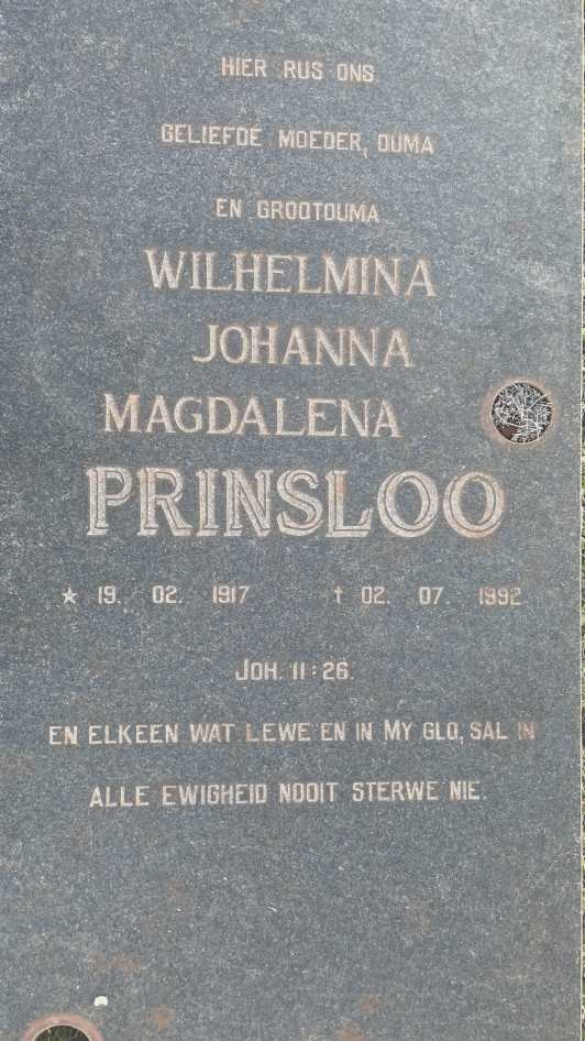 PRINSLOO Wilhelmina Johanna Magdalena 1917-1992