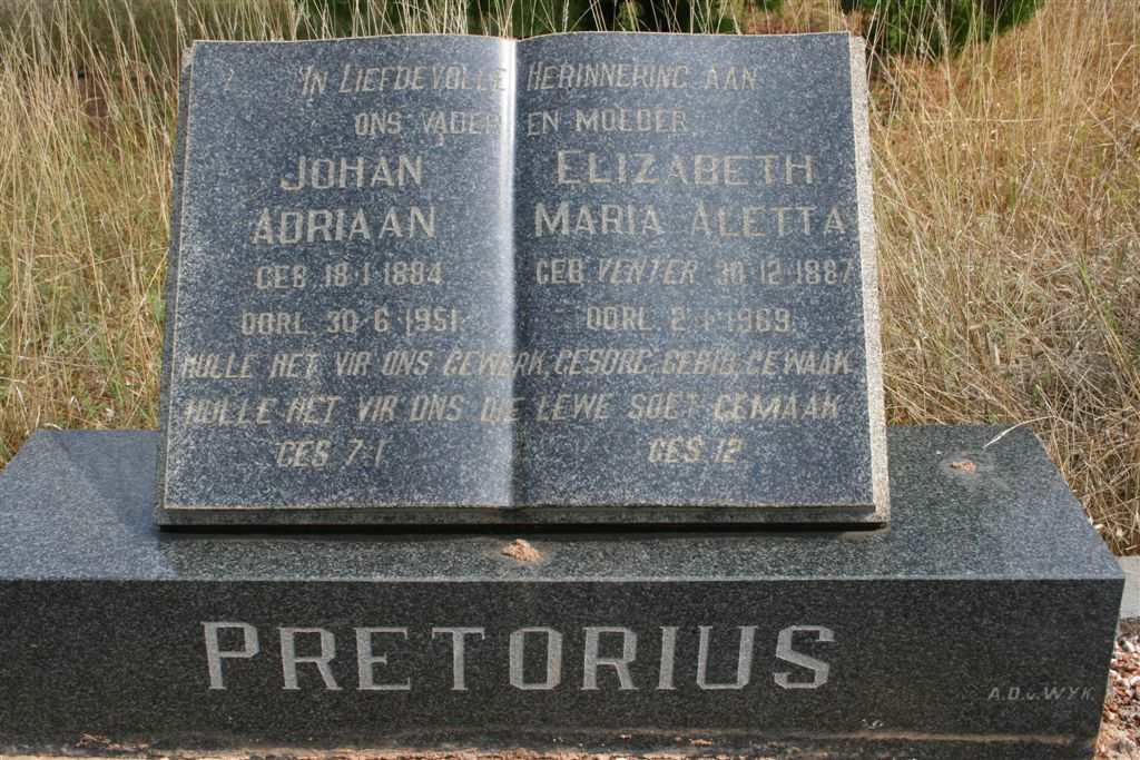 PRETORIUS Johan Adriaan 1884-1951 &amp; Elizabeth Maria Aletta VENTER 1887-1969