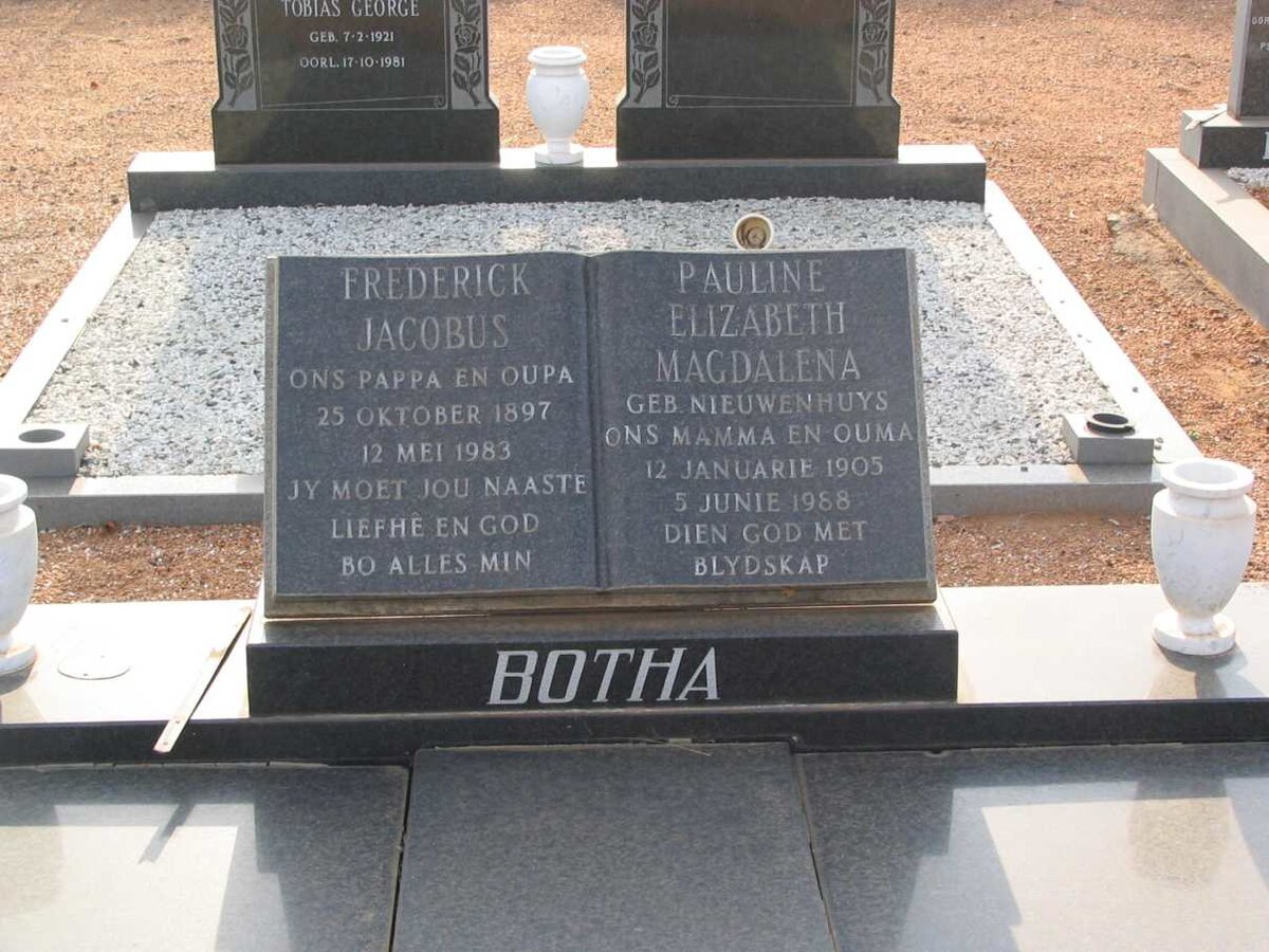 BOTHA Frederick Jacobus 1897-1983 &amp; Pauline Elizabeth Magdalena NIEUWENHUYS 1905-1988