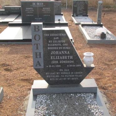 BOTHA Johanna Elizabeth nee ZONDAGH 1928-1984