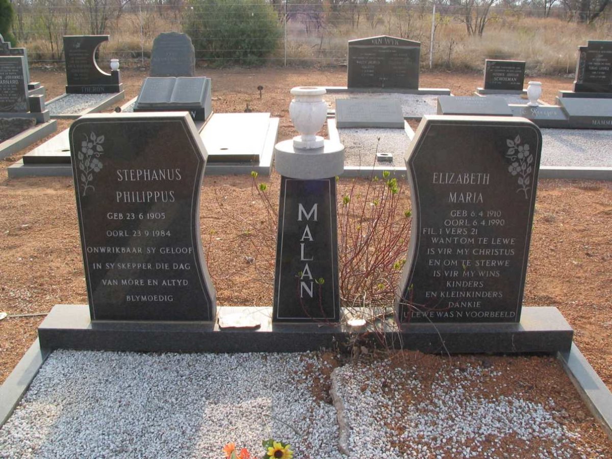 MALAN Stephanus Philippus 1905-1984 &amp; Elizabeth Maria 1910-1990