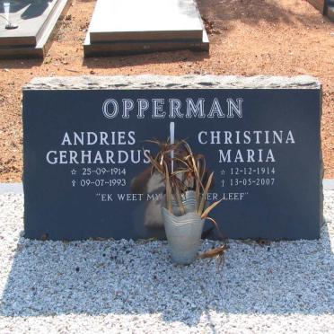 OPPERMAN Andries Gerhardus 1914-1993 &amp; Christina Maria 1914-2007