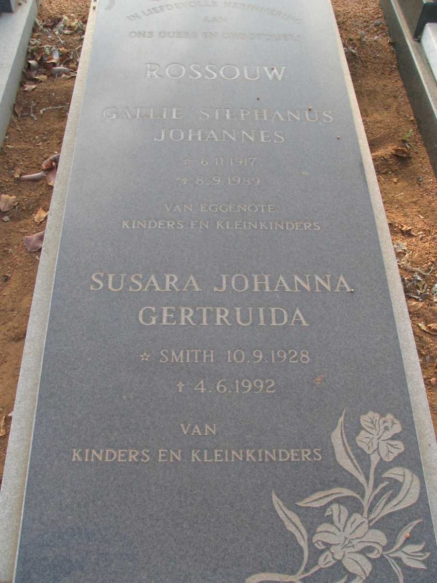 ROSSOUW Gallie Stephanus Johannes 1917-1989 &amp; Susara Johanna Gertruida SMITH 1928-1992