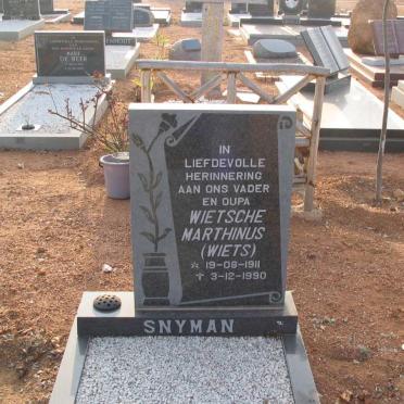 SNYMAN Wietche Marthinus 1911-1990