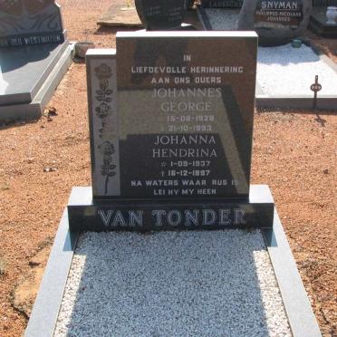 TONDER Johannes George, van 1928-1993 &amp; Johanna Hendrina 1937-1997