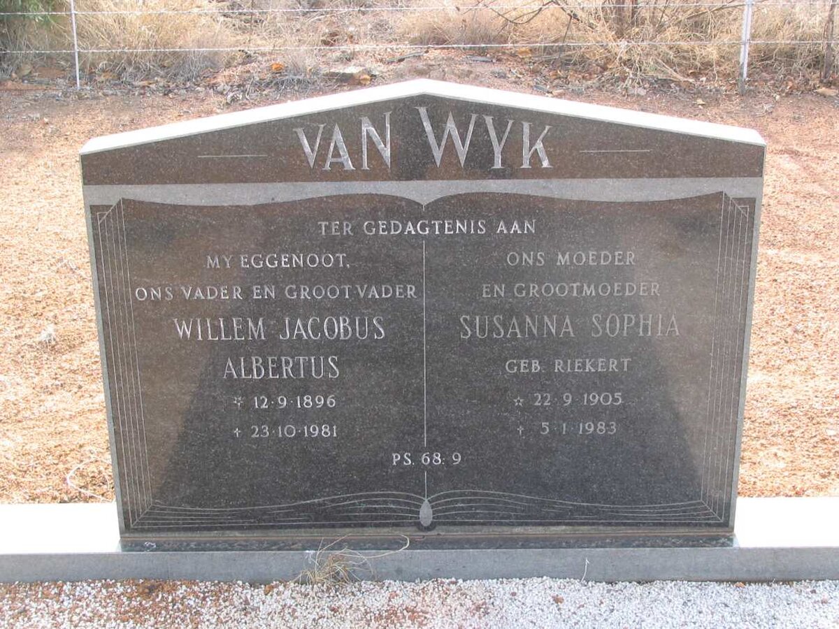 WYK Willem Jacobus Albertus, van 1896-1981 &amp; Susanna Sophia RIEKERT 1905-1983