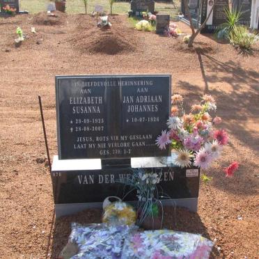 WESTHUIZEN Jan Adriaan, van der 1926- &amp; Elizabeth Susanna 1925-2007