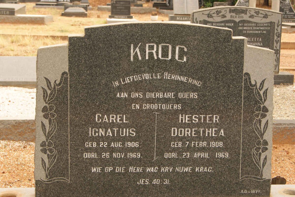 KROG Carel Ignatuis 1906-1969 &amp; Hester Dorethea 1908-1969