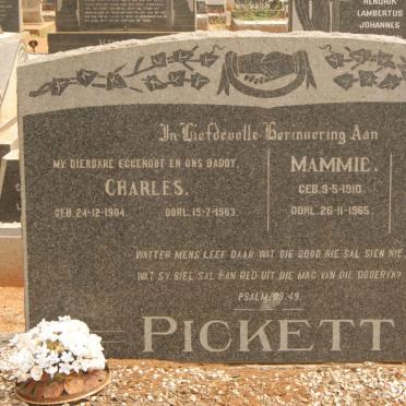 PICKETT Charles 1904-1963 &amp; Mammie 1910-1965 :: PICKETT Jeanny 1944-1965