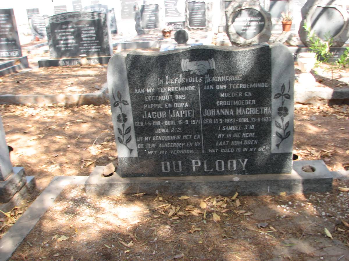 PLOOY Jacob, du 1910-1971 &amp; Johanna Magrietha 1923-1973