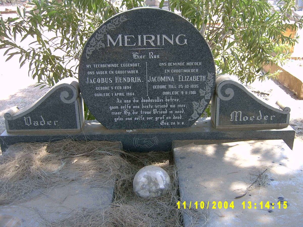 MEIRING Jacobus Hendrik 1894-1964 &amp; Jacomina Elizabeth HILL 1895-1981