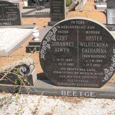 BEETGE Gert Johannes Alwyn 1883-1982 &amp; Hester Wilhelmina Catharina VAN ROOYEN 1895-1980